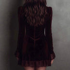 Liesel - Women's Velvet Lace Trim V-Neck Mini Dress