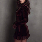 Liesel - Women's Velvet Lace Trim V-Neck Mini Dress