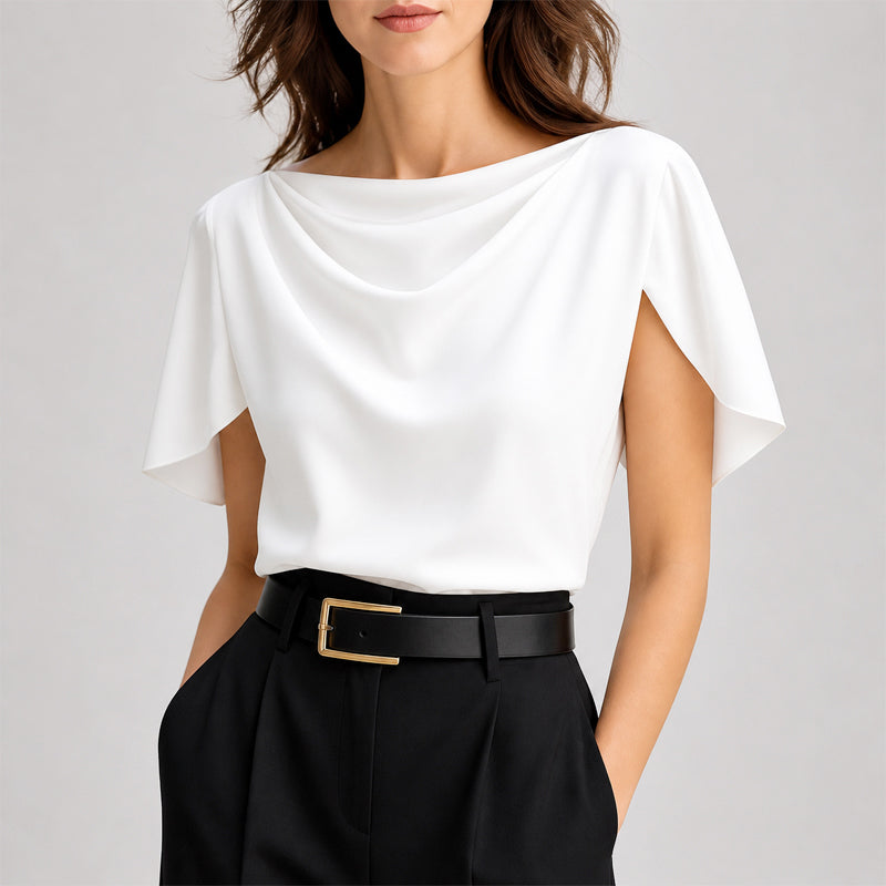 Lillian - Women's Cap Sleeve Tailored Silk-Like Blouse