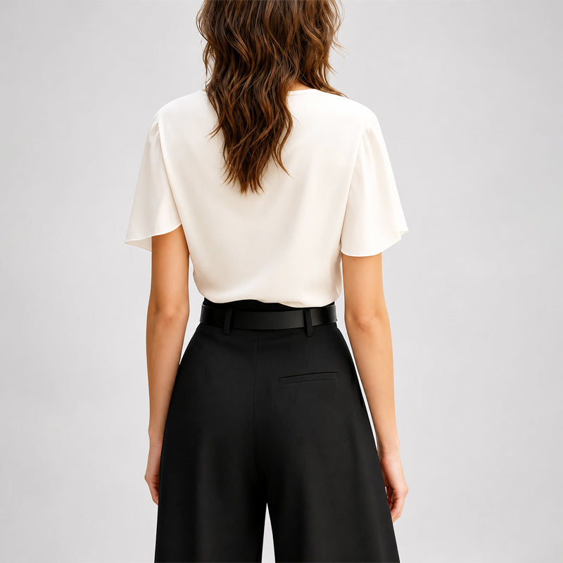 Lillian - Women's Cap Sleeve Tailored Silk-Like Blouse