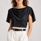 Lillian - Women's Cap Sleeve Tailored Silk-Like Blouse