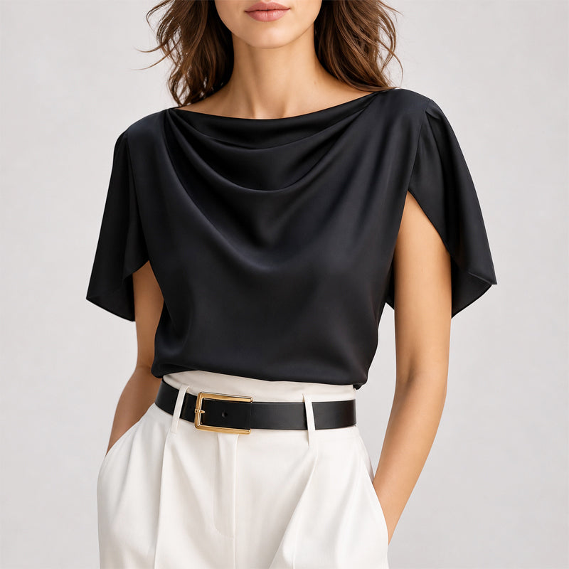 Lillian - Women's Cap Sleeve Tailored Silk-Like Blouse