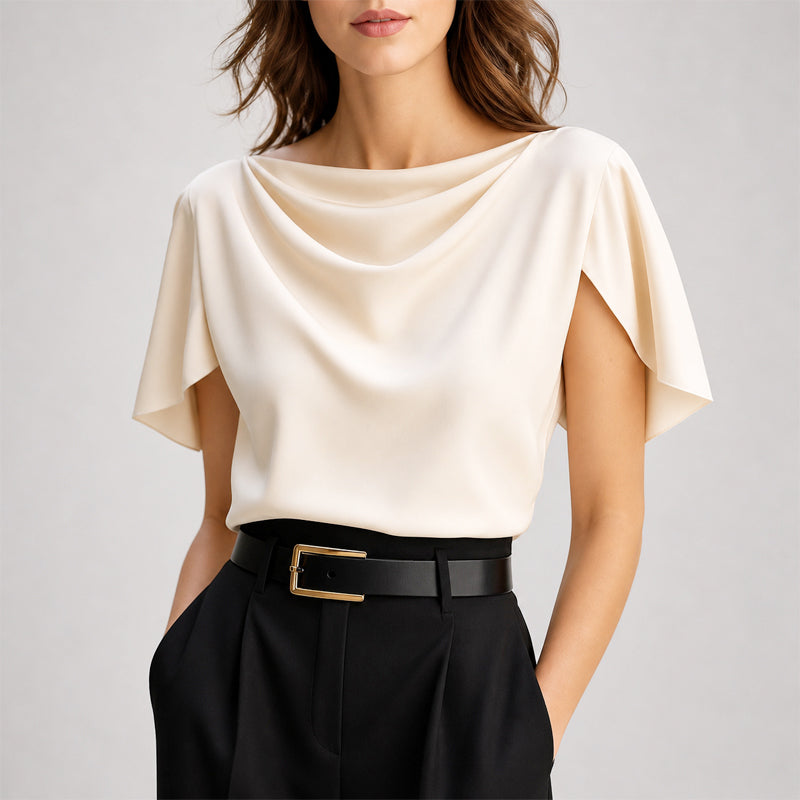 Lillian - Women's Cap Sleeve Tailored Silk-Like Blouse