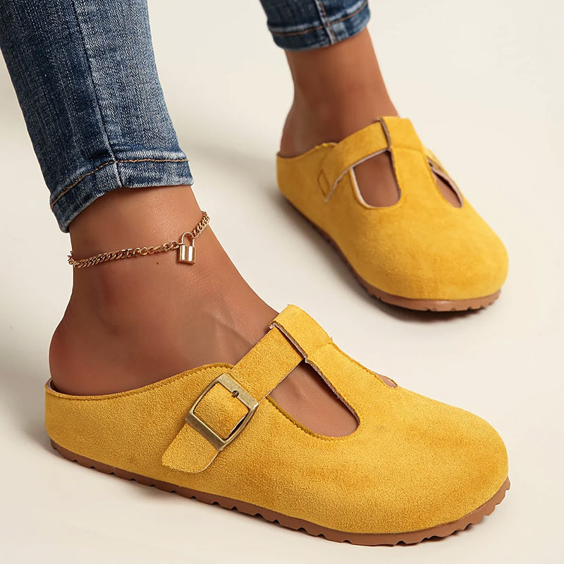 Lina - Women’s Suede-Look Buckled Clog Sandals
