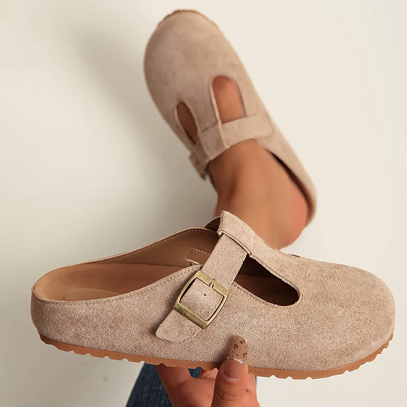 Lina - Women’s Suede-Look Buckled Clog Sandals