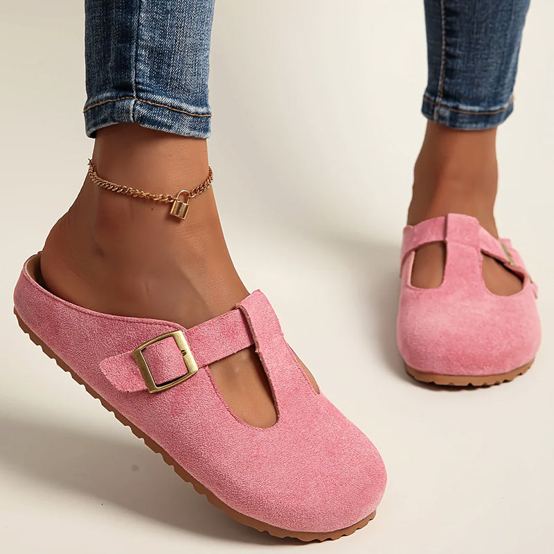 Lina - Women’s Suede-Look Buckled Clog Sandals