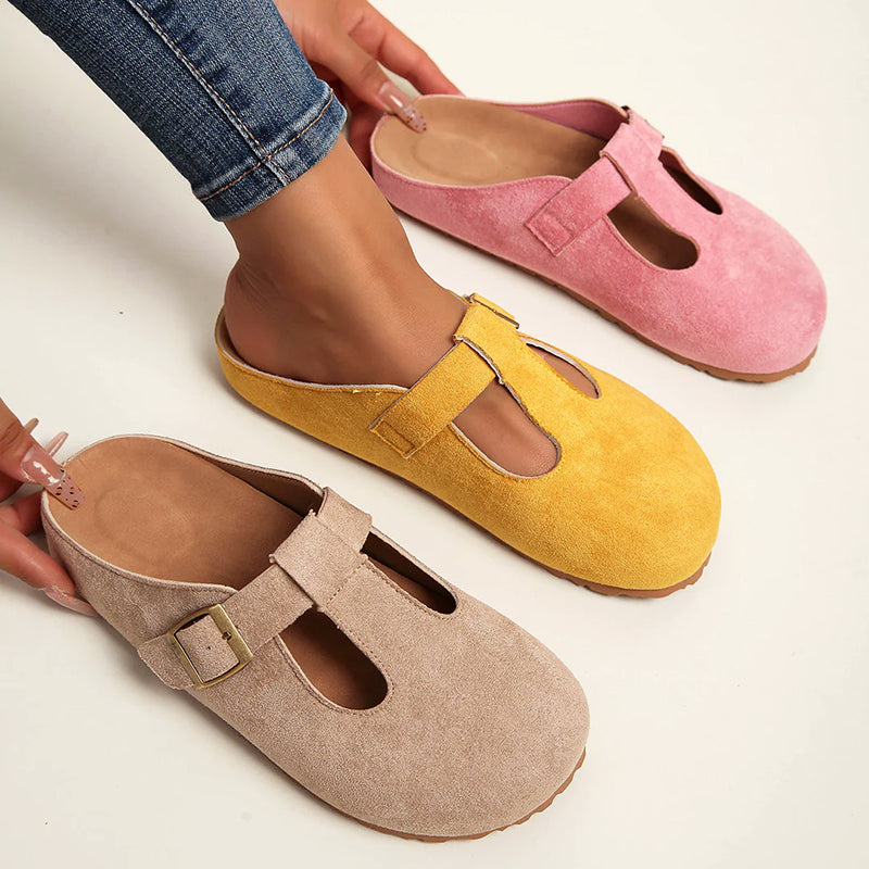 Lina - Women’s Suede-Look Buckled Clog Sandals