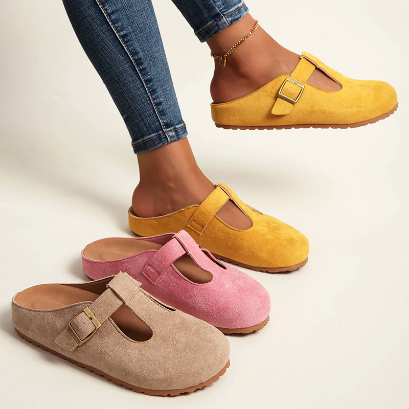 Lina - Women’s Suede-Look Buckled Clog Sandals