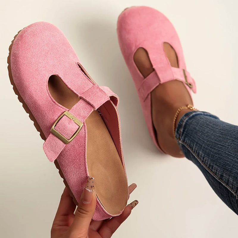 Lina - Women’s Suede-Look Buckled Clog Sandals