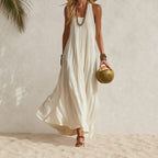 Linda - Women's Sleeveless Pleated Boho Maxi Dress