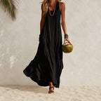 Linda - Women's Sleeveless Pleated Boho Maxi Dress