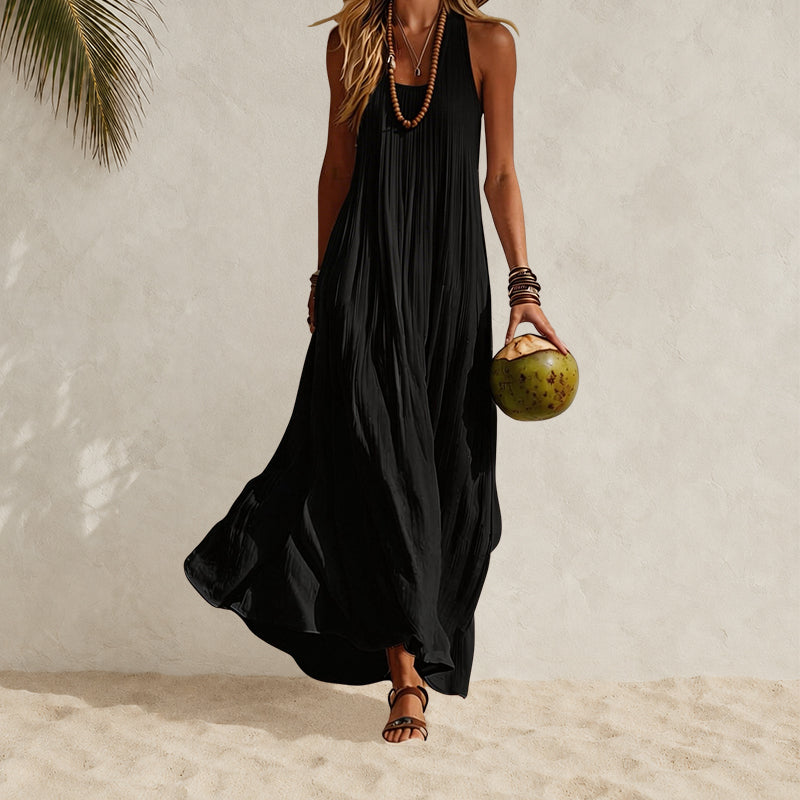boho black maxi dress Linda Linen Spring Dress Cotton art deco dresses Crafted from lightweight synthetic Size:XXXLARGE