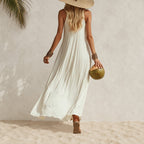 Linda - Women's Sleeveless Pleated Boho Maxi Dress