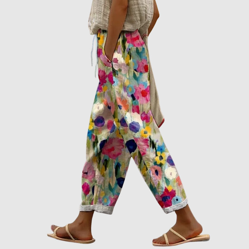 Lisa - Women's Floral Drawstring Wide Leg Pants