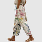 Lisa - Women's Floral Drawstring Wide Leg Pants
