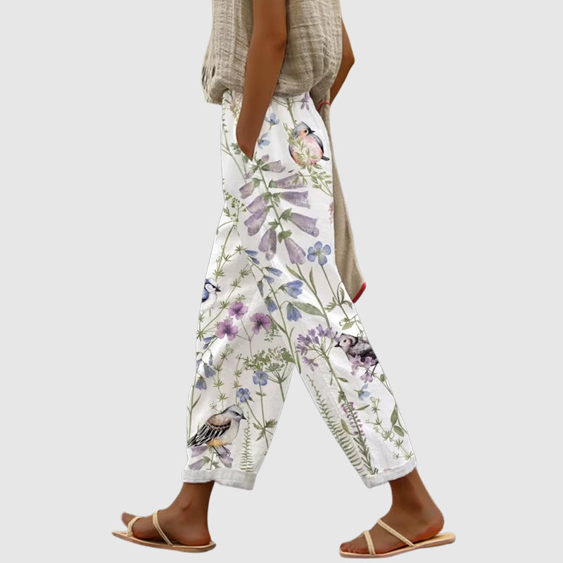 Lisa - Women's Floral Drawstring Wide Leg Pants