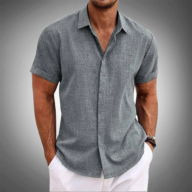 Logan - Men's Linen Textured Short-Sleeve Button-Down Shirt