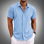 Logan - Men's Linen Textured Short-Sleeve Button-Down Shirt
