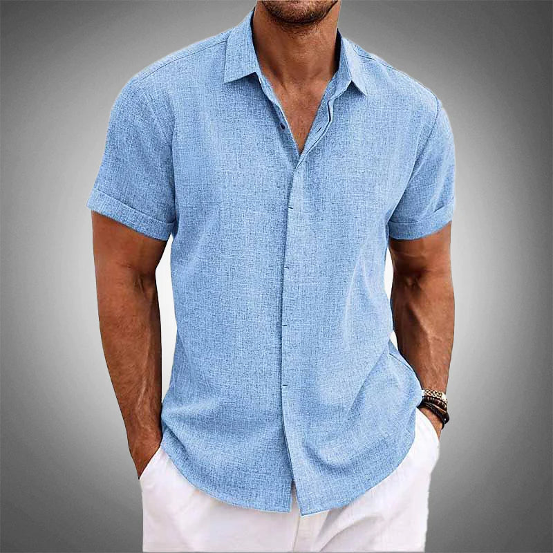 Logan - Men's Linen Textured Short-Sleeve Button-Down Shirt