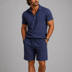 Logan - Men's Polo and Drawstring Shorts Lounge Set