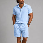 Logan - Men's Polo and Drawstring Shorts Lounge Set