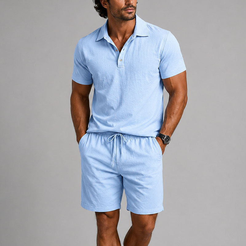 Logan - Men's Polo and Drawstring Shorts Lounge Set