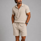 Logan - Men's Polo and Drawstring Shorts Lounge Set