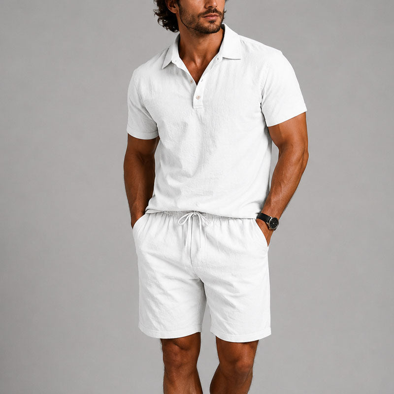Logan - Men's Polo and Drawstring Shorts Lounge Set