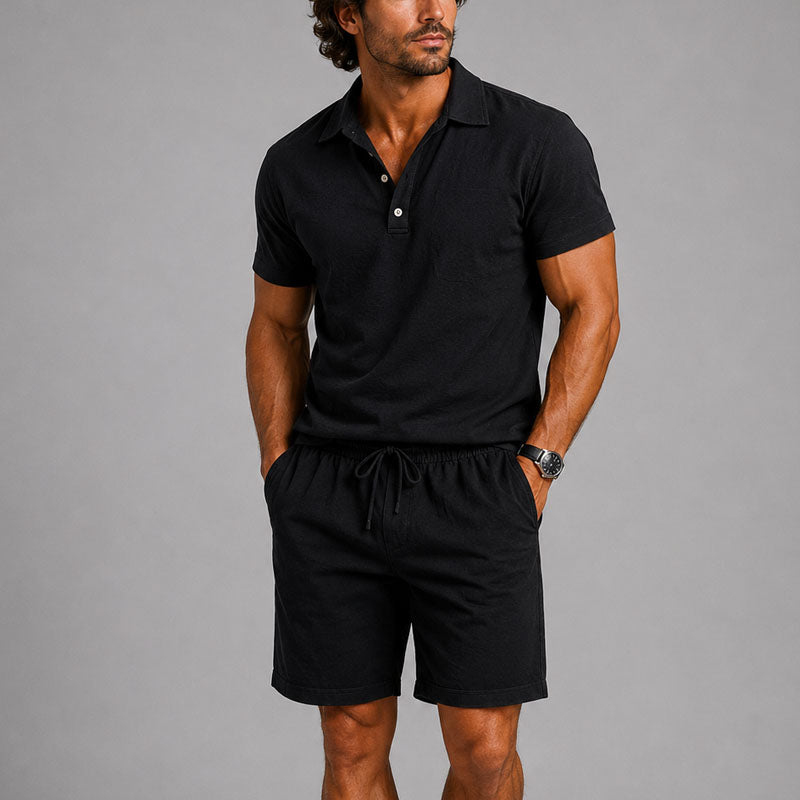 Logan - Men's Polo and Drawstring Shorts Lounge Set