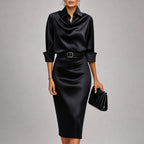 Lorelei - Women's Long-Sleeve Silky Cowl-Neck Dress
