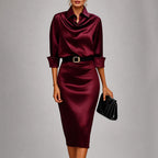 Lorelei - Women's Long-Sleeve Silky Cowl-Neck Dress