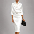 Lorelei - Women's Long-Sleeve Silky Cowl-Neck Dress