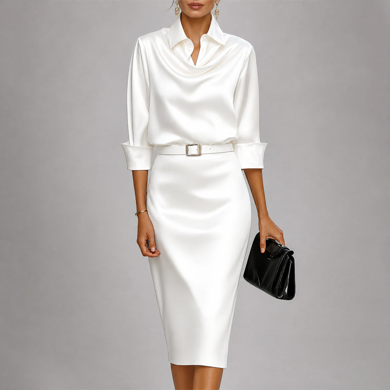 Lorelei - Women's Long-Sleeve Silky Cowl-Neck Dress