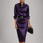Lorelei - Women's Long-Sleeve Silky Cowl-Neck Dress