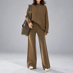 Lottie - Women's Mock Neck Sweater and Wide Leg Pants Knit Set