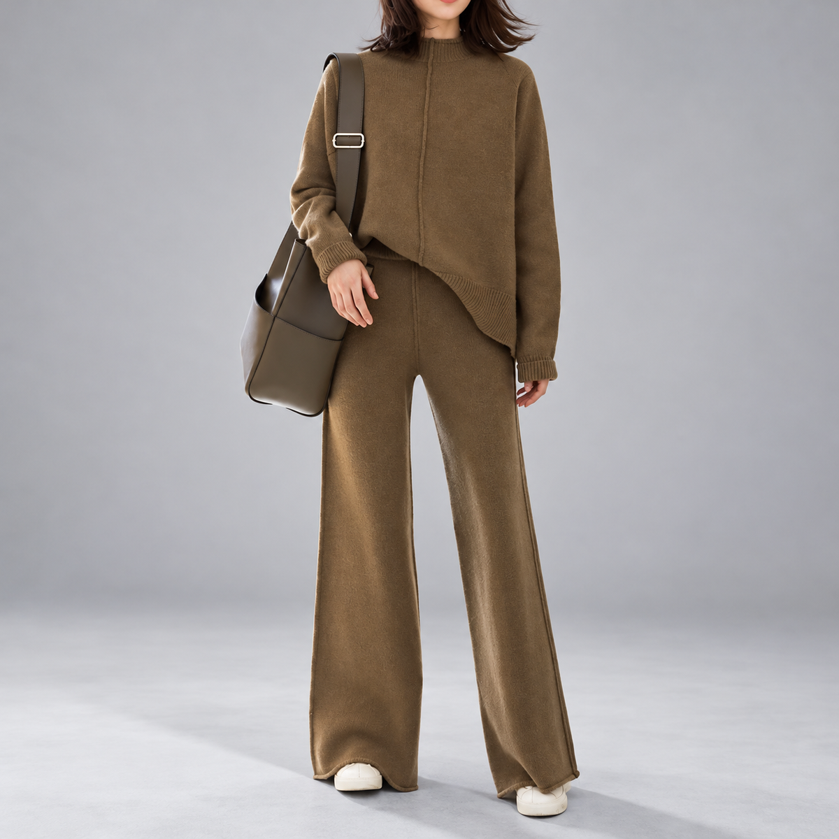 Lottie - Women's Mock Neck Sweater and Wide Leg Pants Knit Set