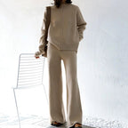 Lottie - Women's Mock Neck Sweater and Wide Leg Pants Knit Set