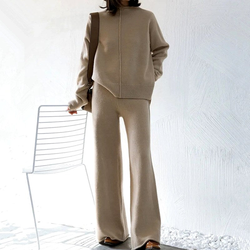 Lottie - Women's Mock Neck Sweater and Wide Leg Pants Knit Set