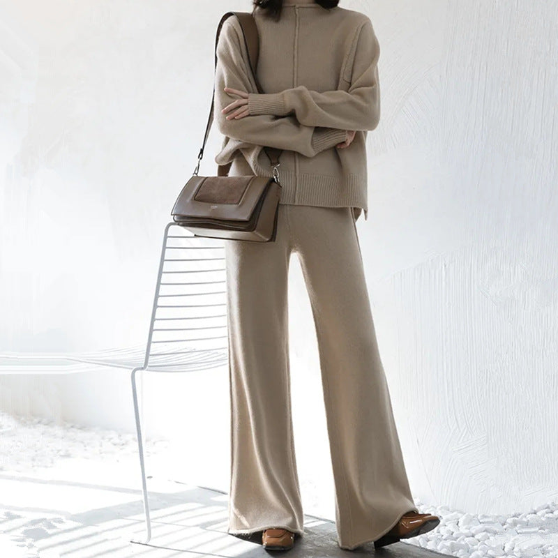 Lottie - Women's Mock Neck Sweater and Wide Leg Pants Knit Set