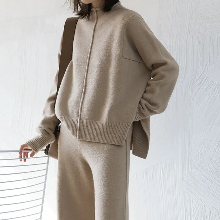 Lottie - Women's Mock Neck Sweater and Wide Leg Pants Knit Set