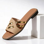 Luciana - Women's Gold Bar Textured Slide Sandals