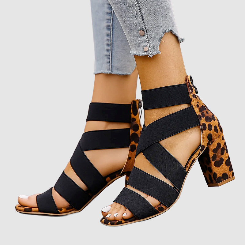 Mackenzie - Women's Strappy Animal Print Open Toe Heels