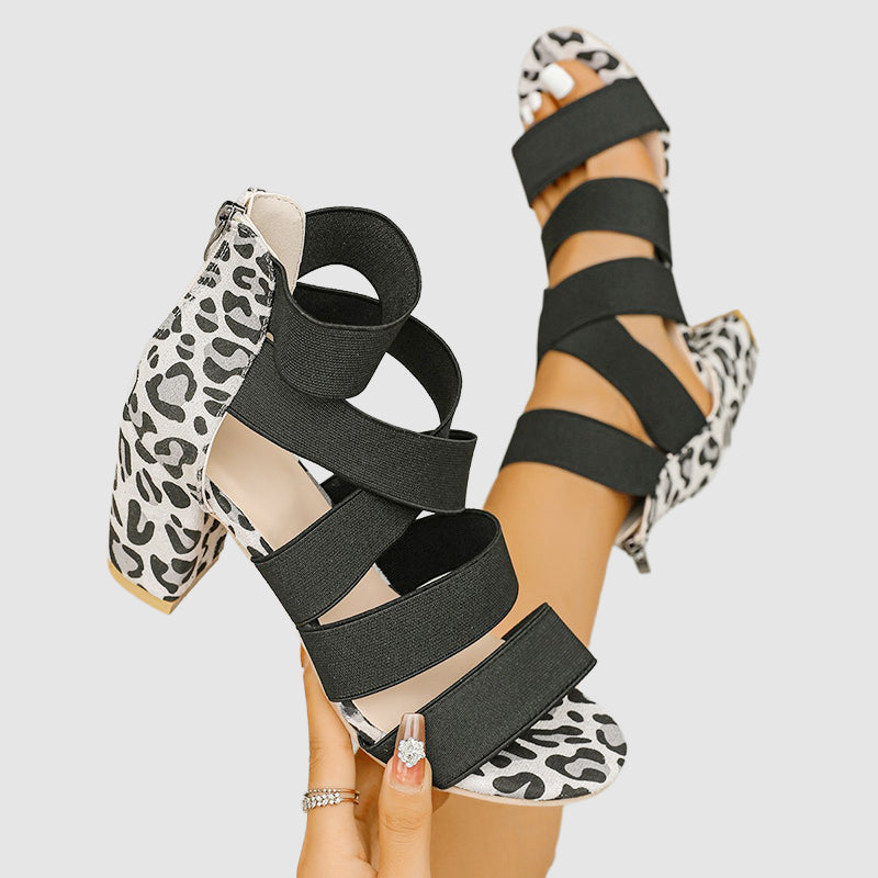 Mackenzie - Women's Strappy Animal Print Open Toe Heels