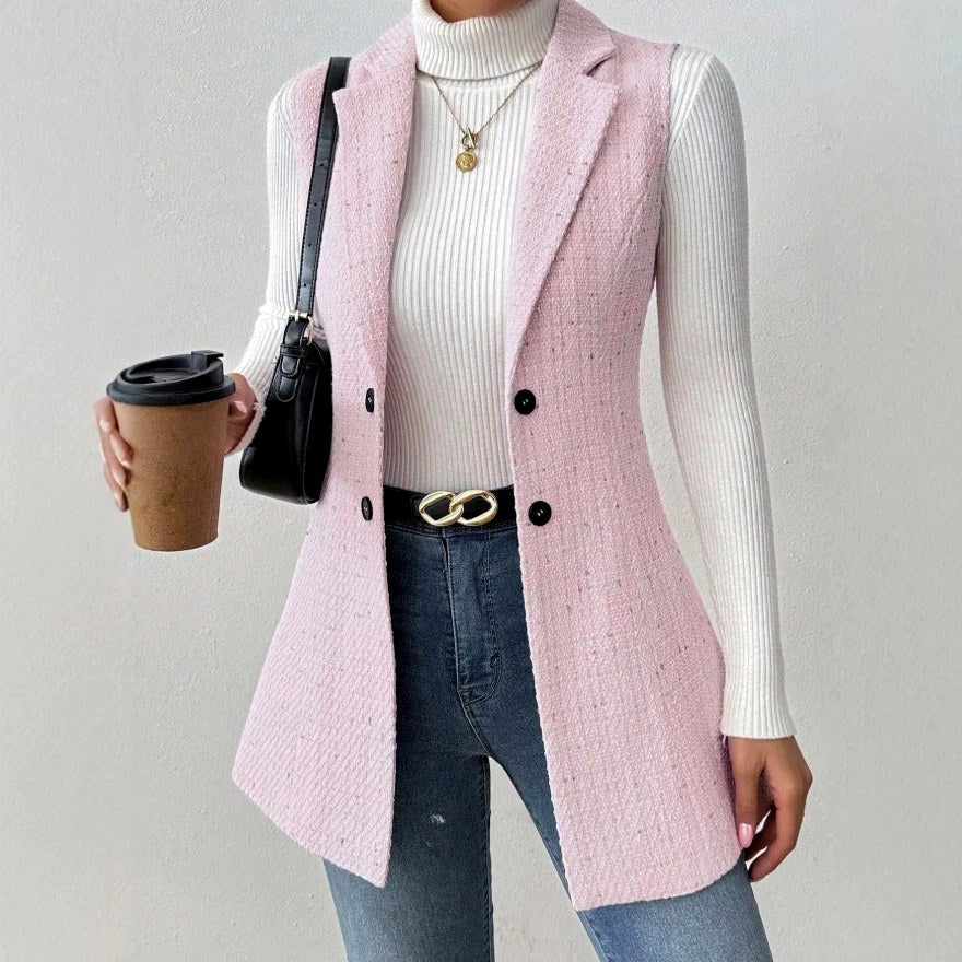 Madeline - Women's Tailored Double-Breasted Longline Blazer Vest 3