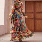 Madelynn - Women's Floral Sheer Sleeve Tiered Maxi Dress