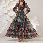 Madelynn - Women's Floral Sheer Sleeve Tiered Maxi Dress