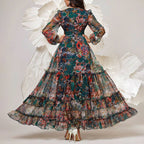 Madelynn - Women's Floral Sheer Sleeve Tiered Maxi Dress