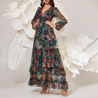 Madelynn - Women's Floral Sheer Sleeve Tiered Maxi Dress