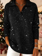 Madison - Women's Christmas Shimmer Ribbed Collared Sweater 2