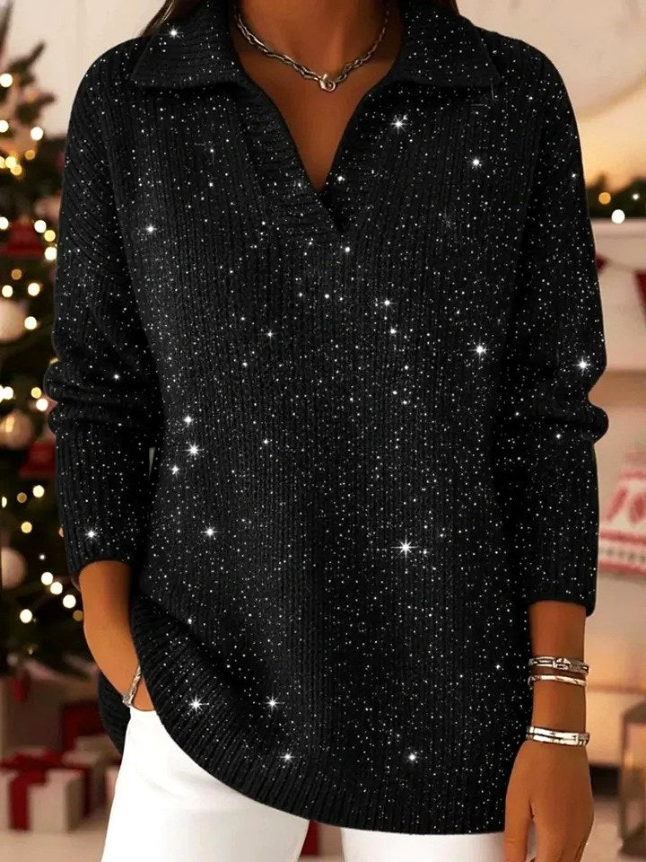 Madison - Women's Christmas Shimmer Ribbed Collared Sweater 2